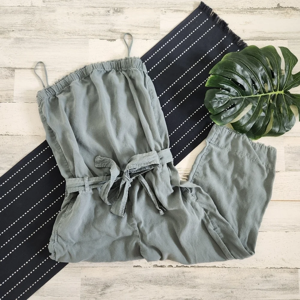 Bella Dahl Tencel Raw Edge Cropped Jumpsuit Green Size Small
